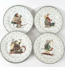 Debbie Mumm Sledding Characters 4 Stoneware Salad/Dessert Plates Santa on Sled - £24.04 GBP