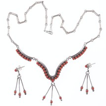 1980&#39;s Zuni Mediterannean Coral Snake Eye Sterling necklace and earrings... - $391.05