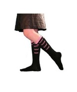 Cute Black &amp; Pink Kitty Knee High Socks Girls Cat Heads Witch Feline Pri... - $11.15 CAD
