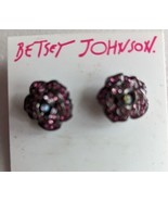 Betsey Johnson Garden Of Excess Pink Crystal Rose Flower Pewter Grey Ear... - $25.25