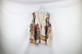 Vintage 90s Streetwear Womens Medium Silk Blend Knit Flower Cardigan Sweater - £71.18 GBP