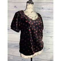 Loft Puff Sleeve Velvet Top Womens XXSp Petites Sweetheart Neck Floral - $13.50