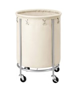Round 45-Gallon Laundry Basket Hamper w/ Cream Fabric Bag Steel Frame on... - €172,80 EUR
