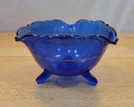 L. E. Smith &quot;Mt Pleasant&quot; Cobalt Blue Tri Corner Footed Bowl Candy Dish ... - £11.72 GBP