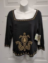 Maggy L Evening Black Gold Embroidered Design Shirt Womens XL - £27.25 GBP