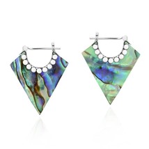 Modern Tropical Triangle Shaped Abalone Shell Huggie Dangle Earrings - £17.08 GBP