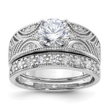 Silver  Round CZ Center Wedding Ring Set QR4224 - $1,584.41 MXN