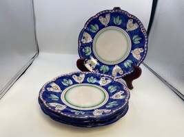 Set Of 4 Vietri Italian Pottery Campagna Chicken Blue &amp; Red Dinner Plates - £225.75 GBP