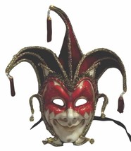 Jester Stick Mask Red Decorate or Wear Mardi Gras Masquerade Mask Wall Hanging - £33.24 GBP