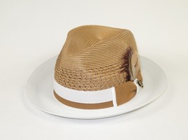 Men's Bruno Capelo Belvedere 2-Tone Straw Style Fedora Hat BD962 Tan/White image 6