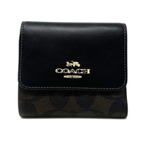 Coach Small Trifold Wallet In Blocked Signature Canvas Brown Black Leather CE930 - £69.68 GBP