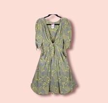 Yoanna Baraschi Silk BIJOU Doux Dress Yellow Gray groovy print M fits W28&quot; - $74.25