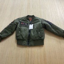 Kids&#39; Military Patch Bomber Jacket In Mallard Green Size 4 New Zipper Po... - $53.22