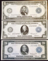 Reproduction Federal Reserve Note Set 1914 Lincoln Jackson Cleveland - £7.98 GBP