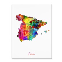 Spain Watercolor Map by Michael Tompsett, 18x24-Inch Canvas Wall Art - £74.43 GBP