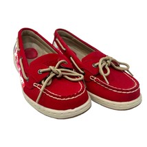 Bass Marina Boat Shoes 6.5 M womens floral sides red leather canvas slip on  - £12.72 GBP