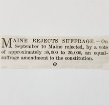 1917 Maine Rejects Suffrage Vote Mini Article Update Women&#39;s Rights LGADYC4 - £15.70 GBP