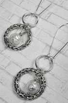 Foil Glass Boho Round Hoop Pierced Earrings Handmade Silver New - £11.86 GBP