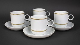 Rosenthal Germany Dentelle Duo White &amp; Gold Cup &amp; Saucer Set of 4 - £109.81 GBP