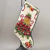 Vintage Williamsburg Needlepoint Christmas Stocking Wool Velvet Pineapple Fruit - £47.15 GBP