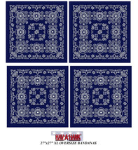 4 Hav-A-Hank Xl Big Over Size Blue Paisley 27&quot; Bandana Head Wrap Face Mask Scarf - $23.99