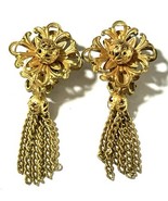 Vintage Hobé Gold-Tone Filigree Dangle Earrings – Tassel Chain Clip-Ons - $29.95
