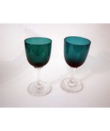 Pair Victorian Bristol Green 4&quot; Wine Glasses c1850 Very Pretty - £67.55 GBP