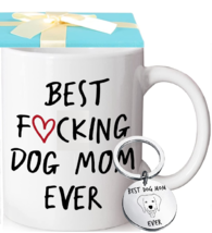 NEW Best F❤️cking Dog Mom Ever Ceramic Mug &amp; Keychain Set w/ gift box 11 oz. - £9.83 GBP