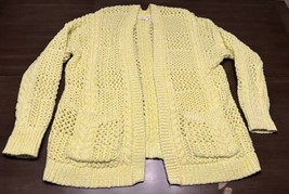 A by ANTHROPOLOGIE Cable Knit Yellow- White CARDIGAN, 73% Cotton,  Size M/L - £43.86 GBP