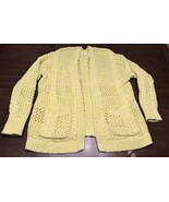 A by ANTHROPOLOGIE Cable Knit Yellow- White CARDIGAN, 73% Cotton,  Size M/L - £43.90 GBP