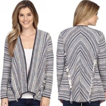 Lucky Brand Party Open Front Boho Cardigan Woven Fringe Blue Women’s Size M - £18.39 GBP