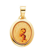 Genuine 14k Yellow Gold Enamel Virgin &amp; Baby Jesus Pendant Necklace 16&quot; ... - $302.00+