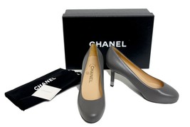 Chanel Dark Grey New 2015 Leather CC Low Pumps Size: EU 35 (Approx. US 5) - £549.44 GBP