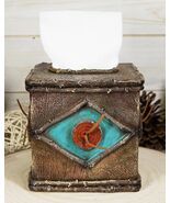 Rustic Country Western Turquoise Bullseye Faux Branch Wood Tissue Box Cover - $565.63 MXN