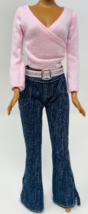 Barbie Y2K Style Fashion Pink Wrap Shirt + Flare Jeans Belt Cute Outfit ... - $13.99