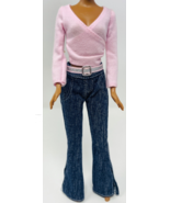 Barbie Y2K Style Fashion Pink Wrap Shirt + Flare Jeans Belt Cute Outfit ... - $13.99