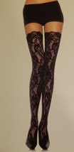 Leg Avenue ~ Black ~ Women&#39;s One Size ~ Rose Lace Stockings w/Lace Top ~ T-5 - £18.04 GBP