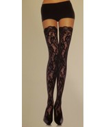 Leg Avenue ~ Black ~ Women&#39;s One Size ~ Rose Lace Stockings w/Lace Top ~... - $432.02 MXN
