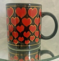 hearts red &amp; gold trim  Love mug  over black glossy ceramic 3 3/4&quot; J.I.I... - £7.75 GBP