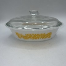 Vintage Glasbake J-235 Milk Glass Yellow Daisy 1 Qt Oval Casserole Dish ... - $14.85