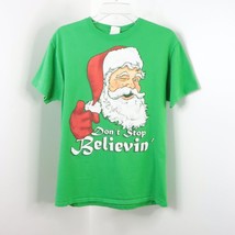 Santa "Don't Stop Believin" Unisex Men's M Christmas Holiday Graphic T-Shirt - £7.07 GBP