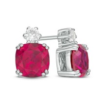 7mm Cushion Simulated Ruby Solitaire Drop Stud Earrings 14K White Gold Plated - £39.96 GBP