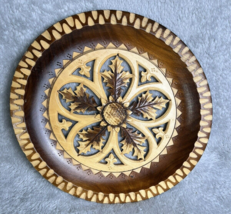 Trivet Vintage Hand Carved Wooden Pot Holder 11 in diameter Ornate - $4.00