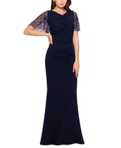 Betsy &amp; Adam Women&#39;s Navy Beaded Flutter Sleeve Dress Gown Petite Sz 8 NWT $279 - £62.67 GBP