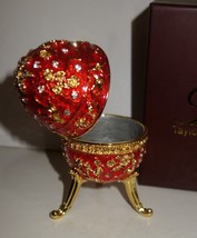 Taylor Avedon Red gold Enameled Crystal Accented EGG Music Trinket Box - New - $32.50