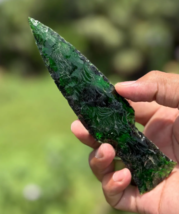 Green Peridot Obsidian Spearhead 5&quot;–6&quot; | Hand-Knapped Crystal for Healin... - €12,68 EUR+