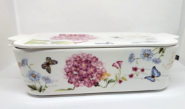 Grace Pantry Porcelain Covered Casserole Butterflies Floral 10 X 6.75 Nice - £32.16 GBP