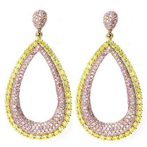 Wow Fine 5.16ct Fancy Yellow &amp; Pink Mix Diamonds Earrings 18K All Natural Gold  - £8,895.23 GBP