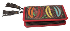 Women&#39;s Western Feather Hand-Tooled Leather Clutch Wallet 27AA11BR - $24.74
