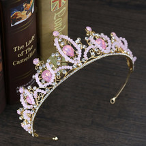 Cute Pink Crystal Beads Women Girl Princess Bridal Bride Tiaras Crowns for Weddi - £16.67 GBP